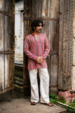 Men's Pink Natural Crepe Kurta Set with Golden Zari & Corded Embroidery