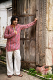 Men's Pink Natural Crepe Kurta Set with Golden Zari & Corded Embroidery