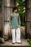 Men's Green Natural Crepe Kurta Set with Golden Zari & Corded Embroidery
