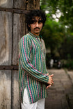 Men's Green Natural Crepe Kurta Set with Golden Zari & Corded Embroidery