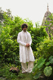 Men's White BSY Kurta Set with Sequins & Zari Embroidery