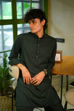 Bottle Green Linen Blend Short Kurta Set