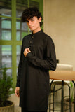 Black Linen Blend Short Kurta Set