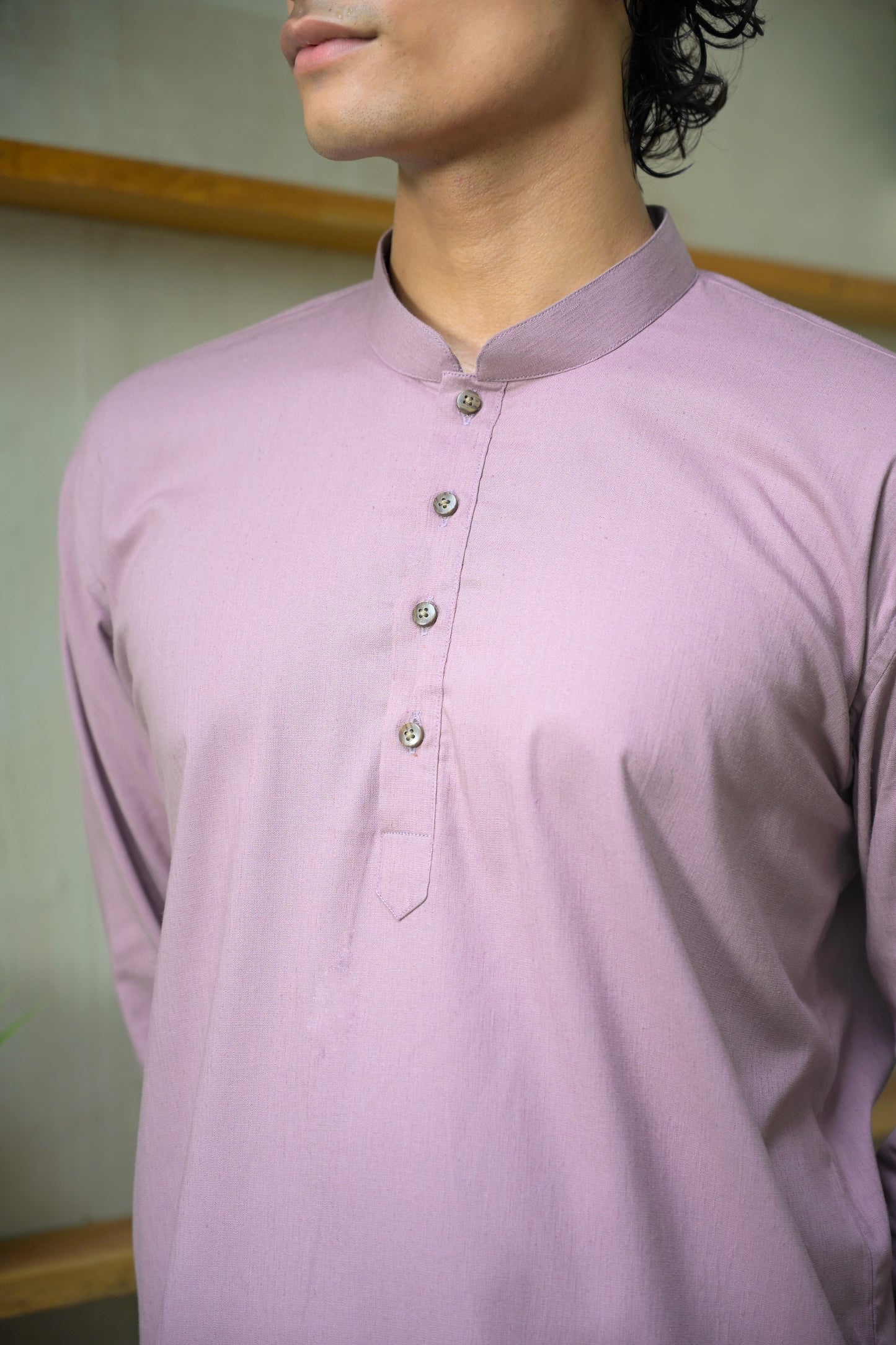 Lavender Linen Blend Short Kurta Set