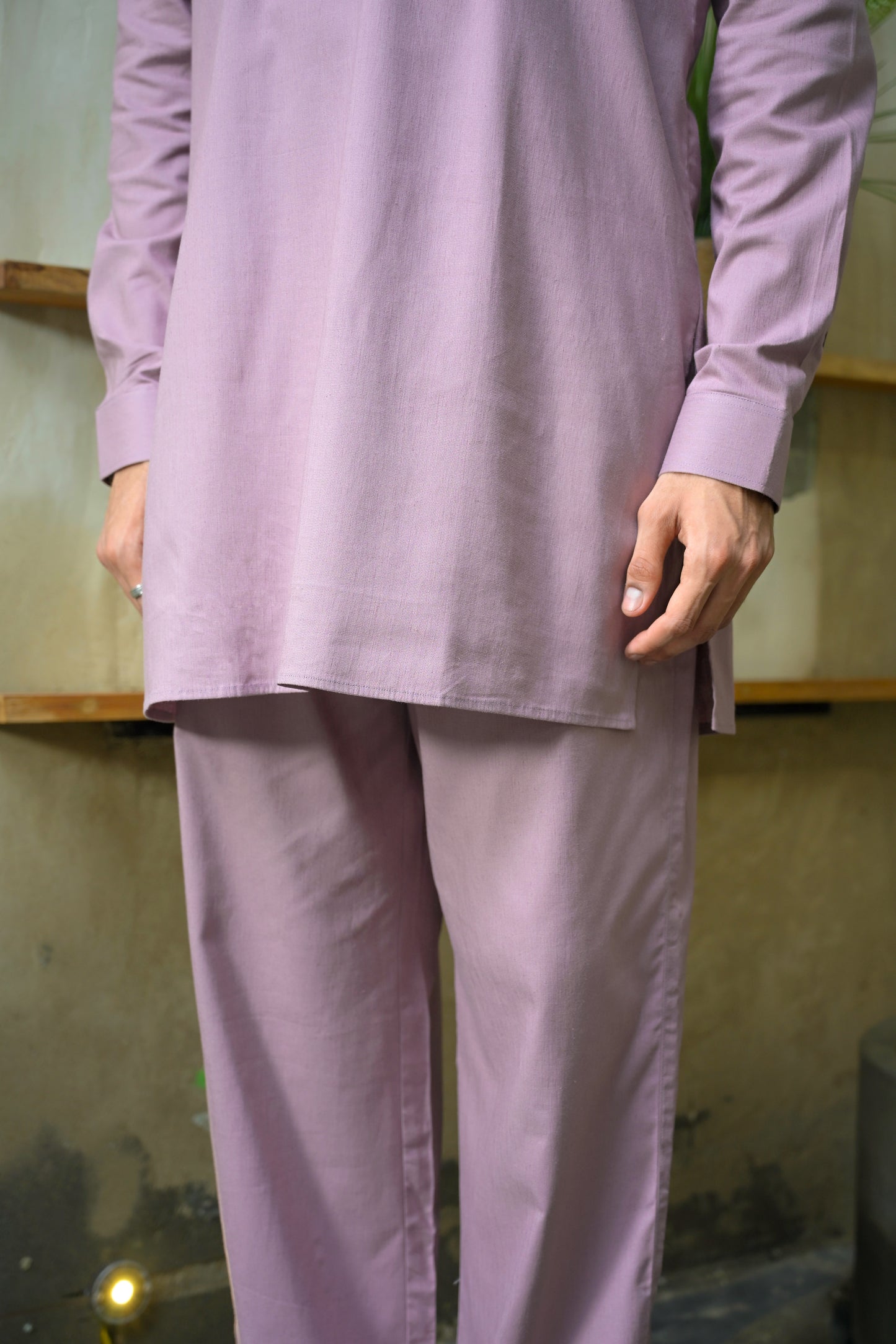 Lavender Linen Blend Short Kurta Set