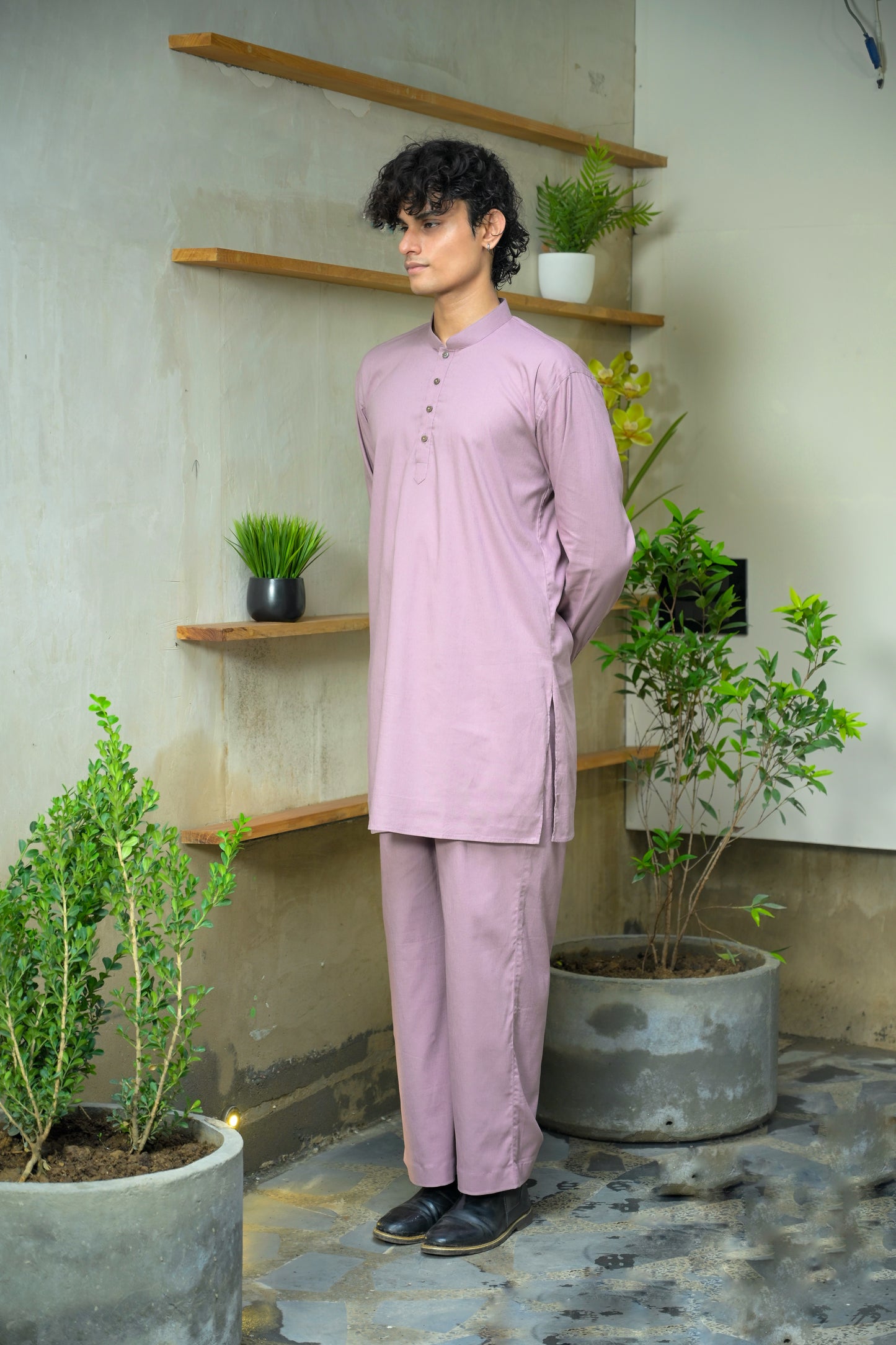 Lavender Linen Blend Short Kurta Set