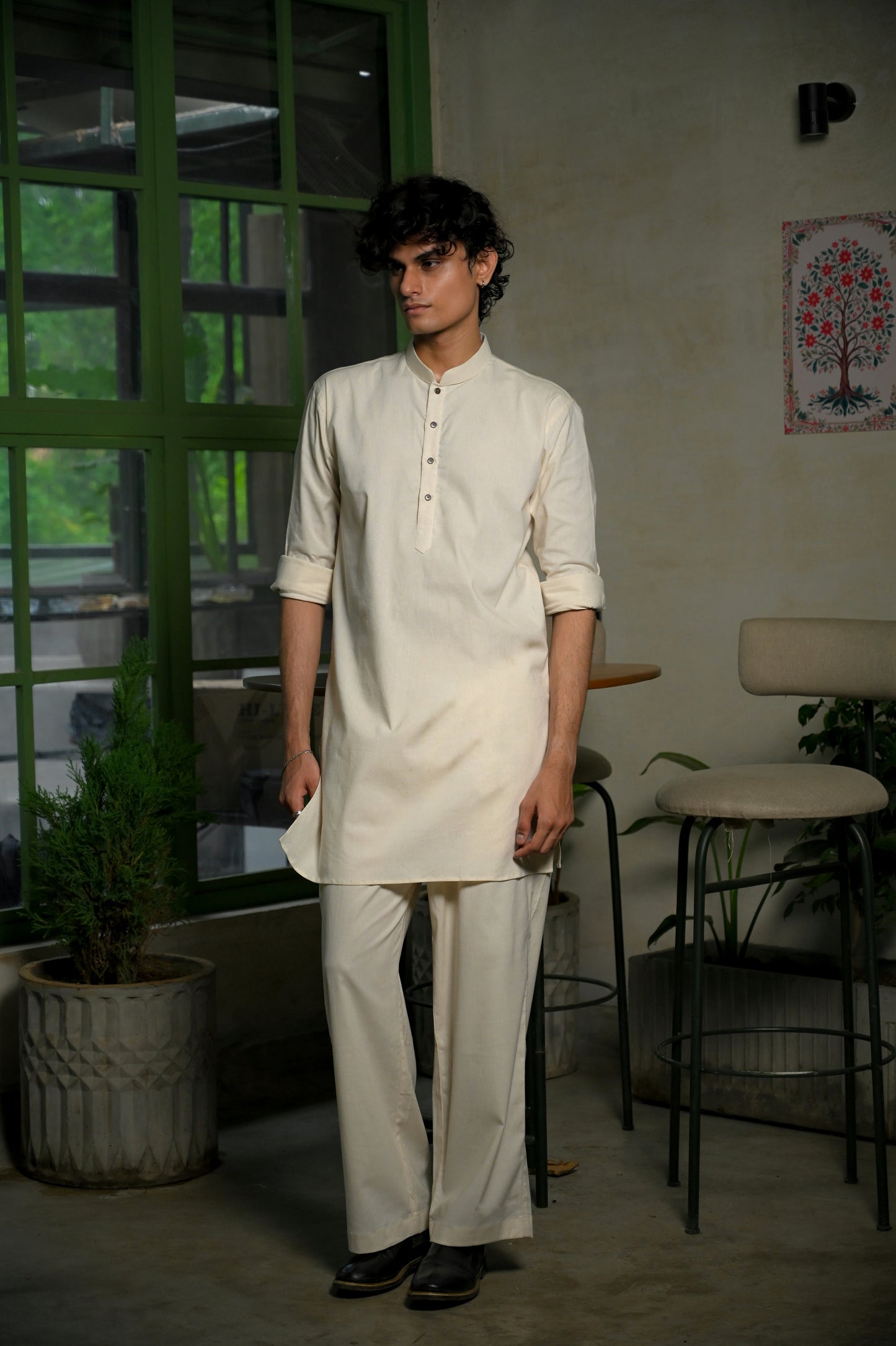 Men's Linen 5 Blend Short Kurta Set