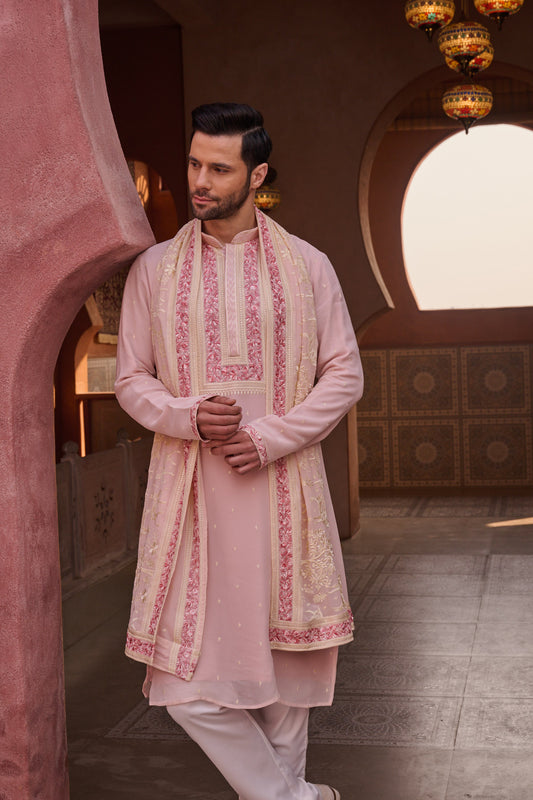 Pastel Pink Festive Kurta Set Dupatta