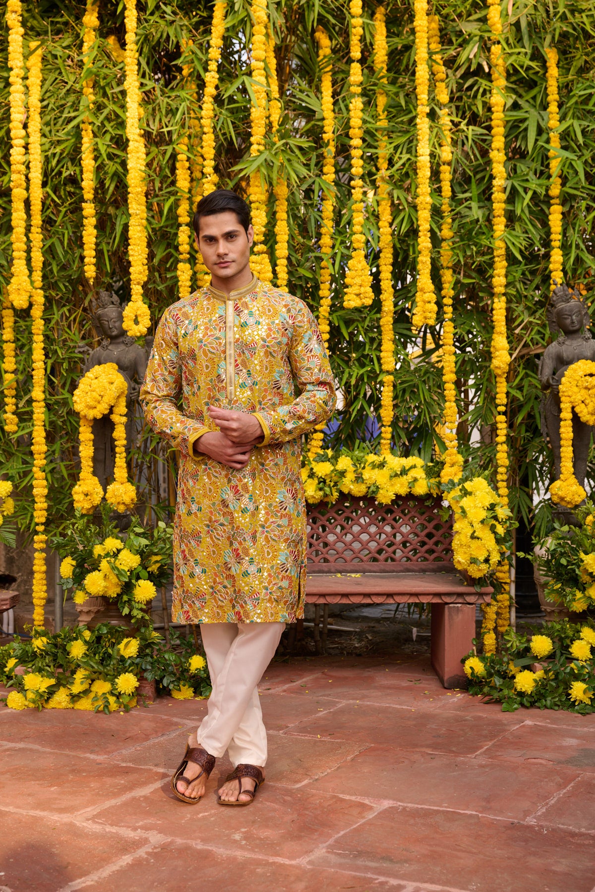 Pink and Yellow Festive Kurta Set
