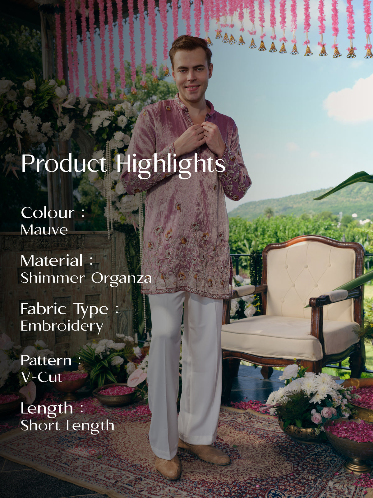Mauve Shimmer Organza Short Kurta Set with Bead Work
