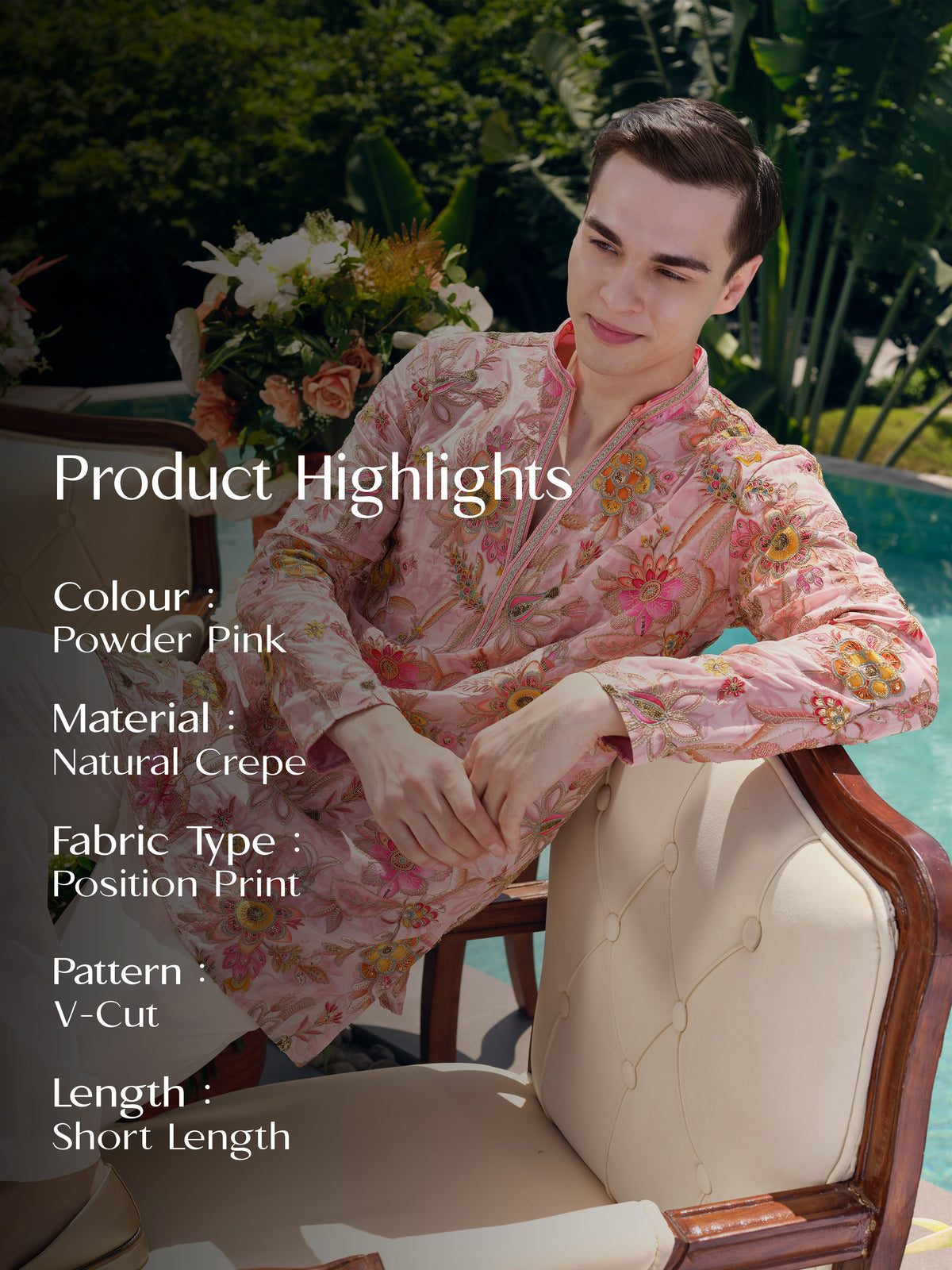 Powder Pink Natural Crepe Short Kurta Set with Position Print and Coding