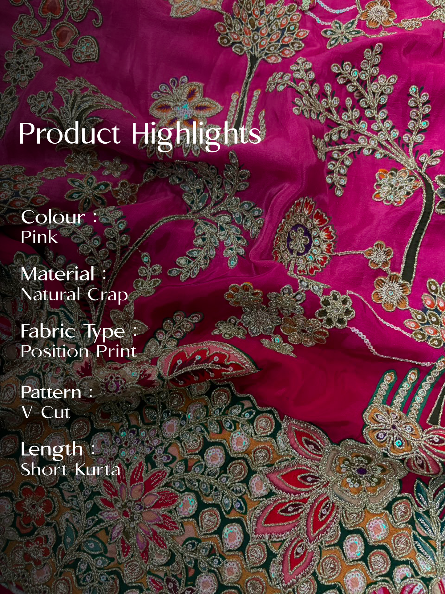 Pink Short Kurta Set with Position Print