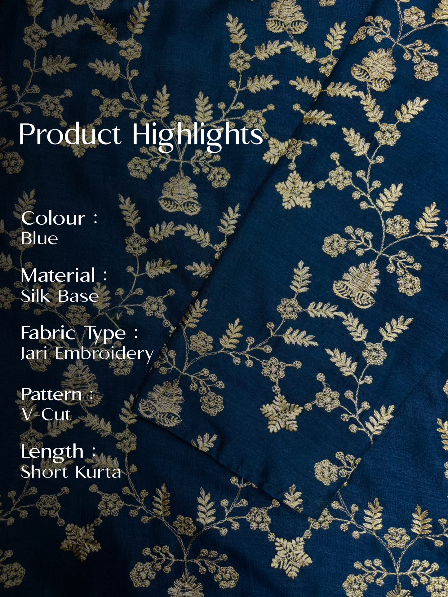 Midnight Blue Short Kurta Set with Jari Embroidery