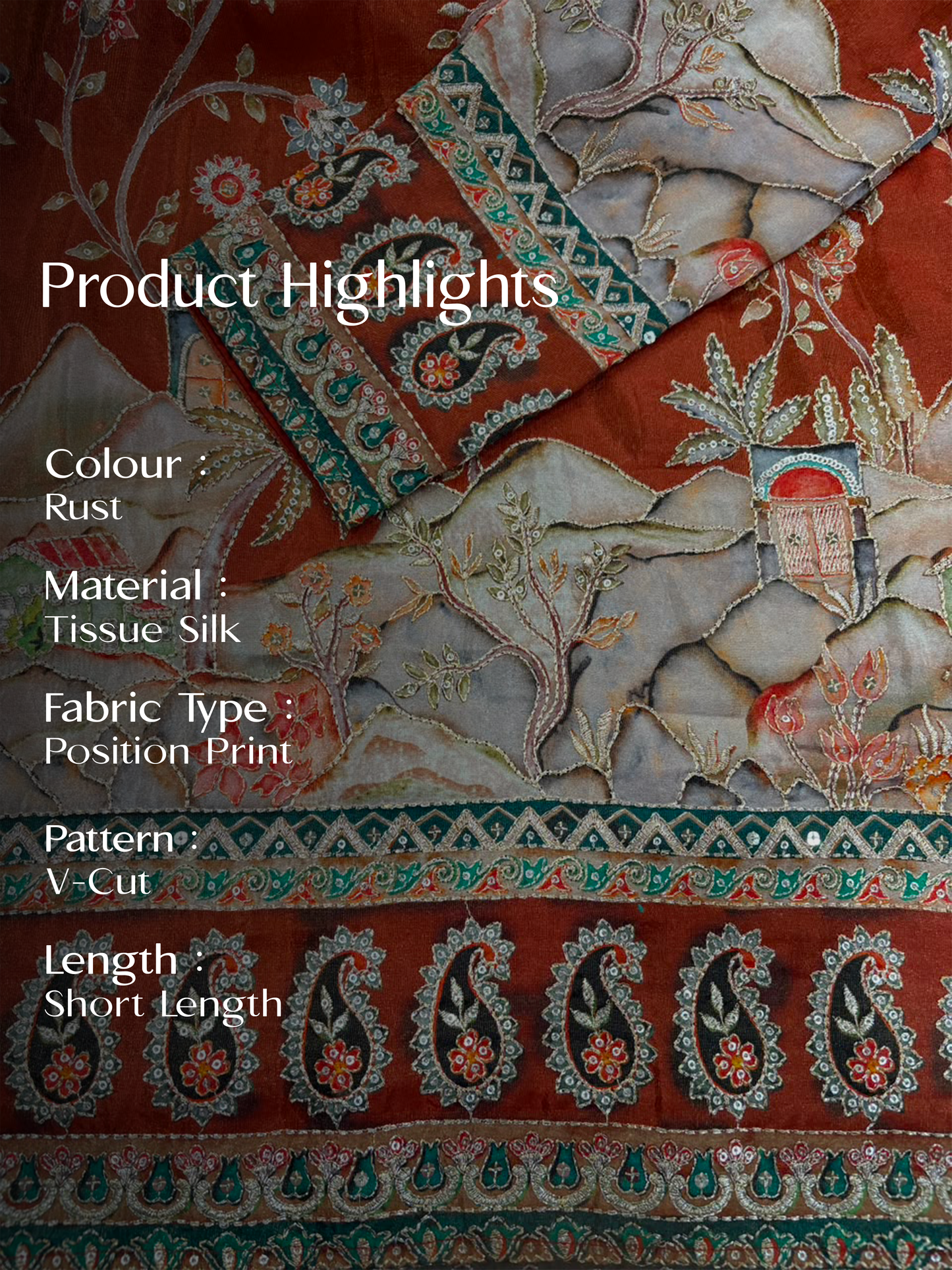 Rust Short Kurta Set with Jari Embroidery