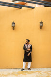 Men's Black Silk Foil & Multicolour Thread Work Embroidered Kurta Set