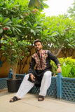 Men's Black Silk Foil & Multicolour Thread Work Embroidered Kurta Set