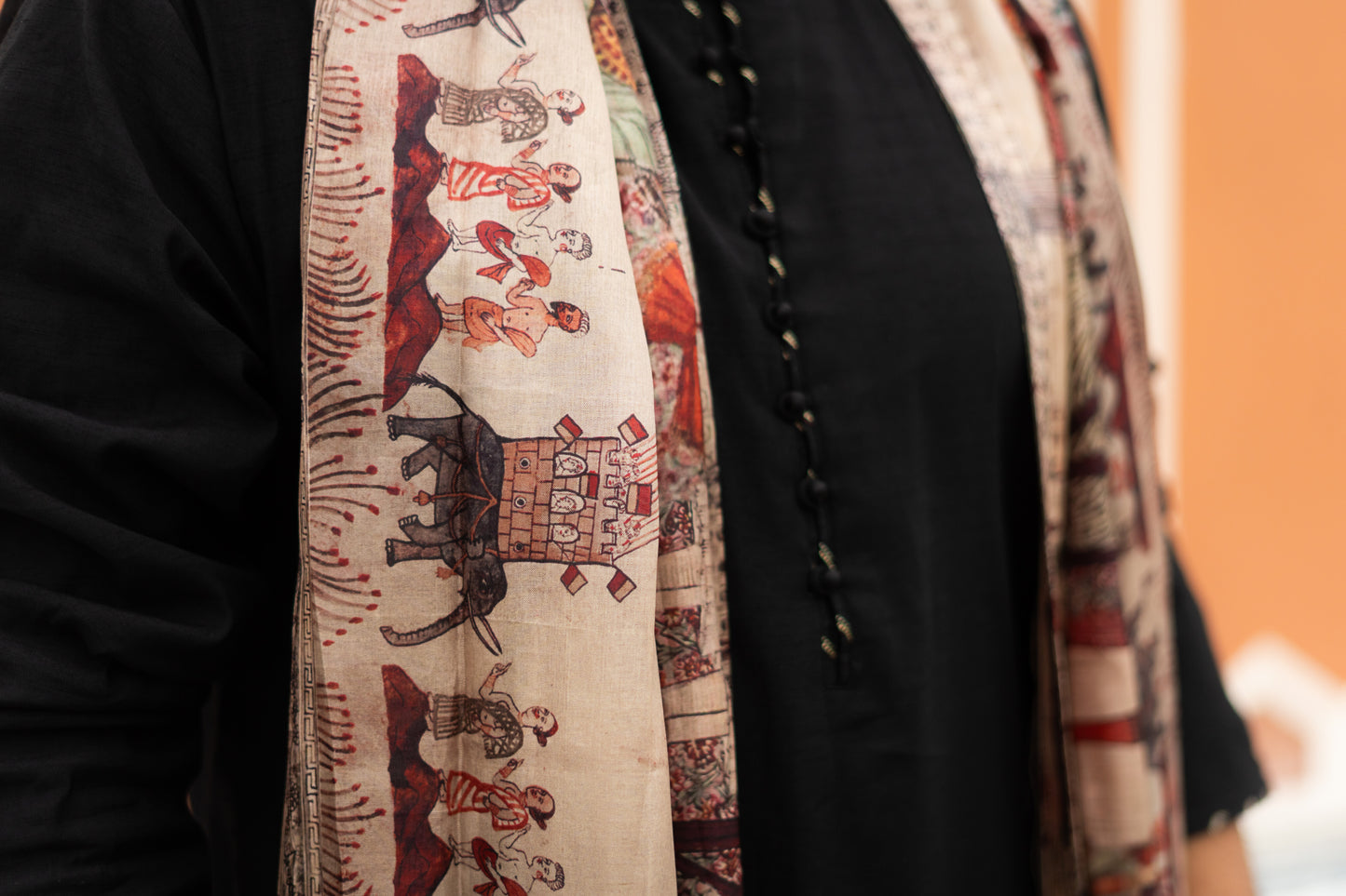 Men’s Black Sigma Silk Kurta with Digital Print Dupatta