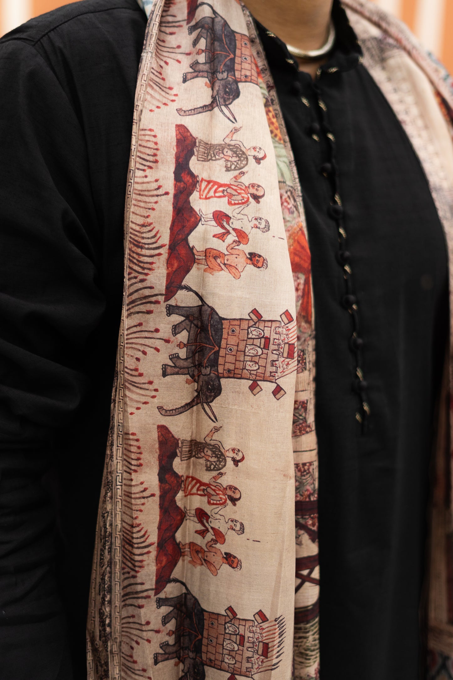 Men’s Black Sigma Silk Kurta with Digital Print Dupatta