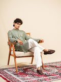 Men's Green Rayon Kurta with Sequins & Threadwork Embroidery Set
