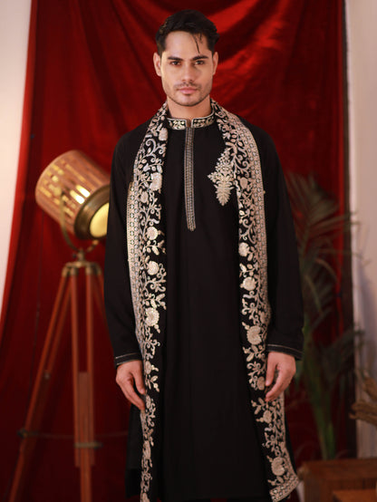 Men's Black BSY Kurta Set with Sequins & Zari Embroidery