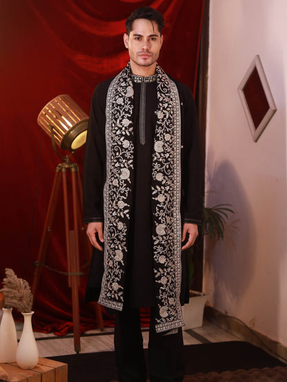 Men's Black BSY Kurta Set with Sequins & Zari Embroidery