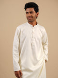 Men's Off-White Satin Silk Plain Kurta Set