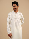 Men's Off-White Satin Silk Plain Kurta Set