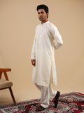 Men's Off-White Satin Silk Plain Kurta Set