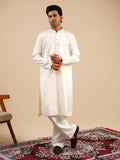 Men's Off-White Satin Silk Plain Kurta Set
