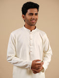 Men's Off-White Satin Silk Plain Kurta Set