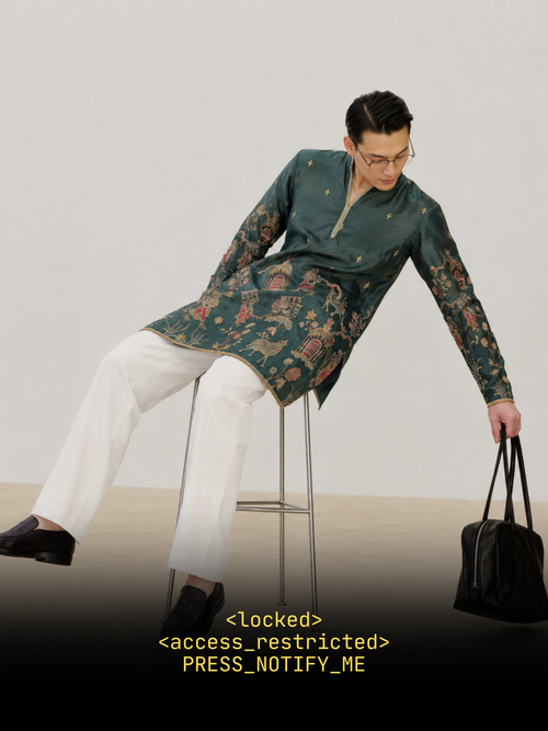 Teal Tissue Silk Short Kurta Set with Zari Embroidery and Beads
