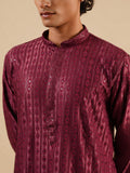 Men’s Wine Rayon Kurta Set with Sequins & Thread Work Embroidery