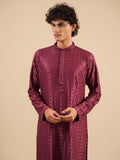 Men’s Wine Rayon Kurta Set with Sequins & Thread Work Embroidery