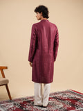 Men’s Wine Rayon Kurta Set with Sequins & Thread Work Embroidery