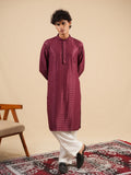 Men’s Wine Rayon Kurta Set with Sequins & Thread Work Embroidery