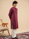 Men’s Wine Rayon Kurta Set with Sequins & Thread Work Embroidery