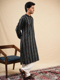 Men's Black Kurta Set in Rayon with Fine Embroidery