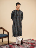 Men's Black Kurta Set in Rayon with Fine Embroidery