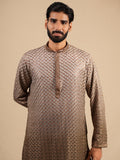 Men's Brown Ombre Rayon Kurta with Sequins & Thread Work Embroidery Set