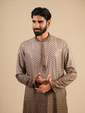 Men's Brown Ombre Rayon Kurta with Sequins & Thread Work Embroidery Set
