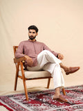 Men's Rust Rayon Kurta Set with Sequins & Thread Work Embroidery