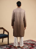 Men's Brown Ombre Rayon Kurta with Sequins & Thread Work Embroidery Set