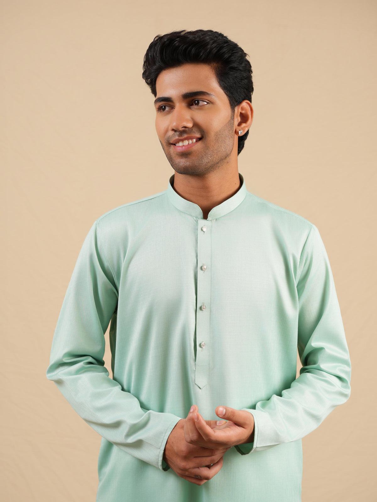 Men's Mint Green Satin Silk Plain Kurta Set