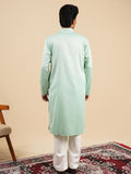 Men's Mint Green Satin Silk Plain Kurta Set