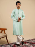 Men's Mint Green Satin Silk Plain Kurta Set
