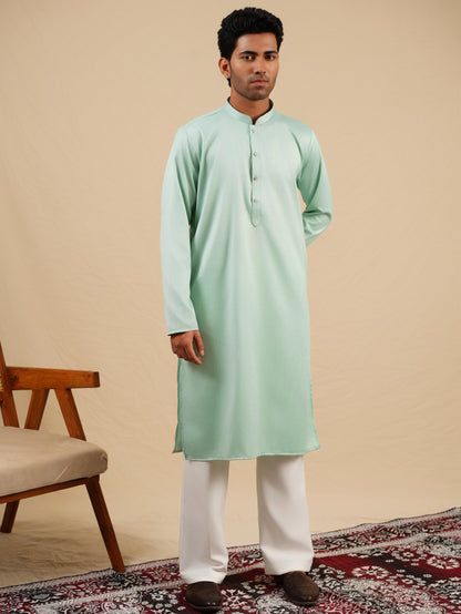 Men's Mint Green Satin Silk Plain Kurta Set