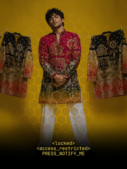 Crimson Red Silk Short Kurta Set with Heritage Print