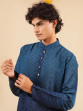 Men's Blue Cotton Blend Digital Print Kurta Set