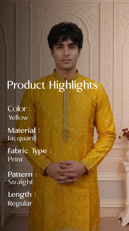 Olive Green Jacquard Silk Regular Length Kurta Set with Zari Work
