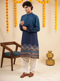 Men's Blue Cotton Blend Digital Print Kurta Set